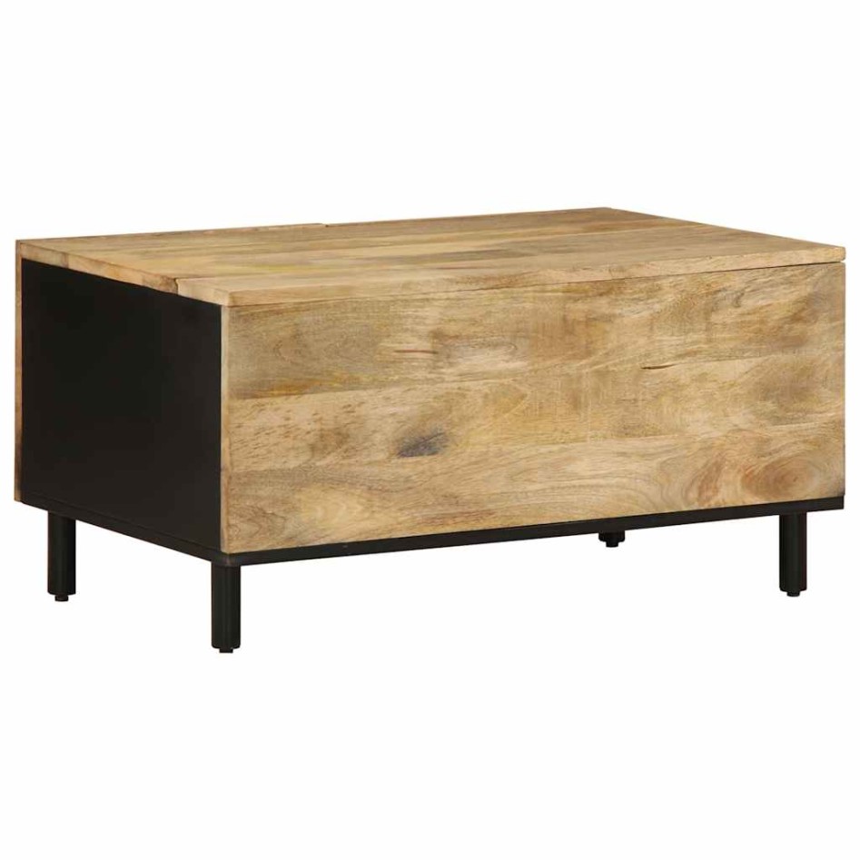 Mesa de centro madera maciza de mango rugosa negro 80x50x40