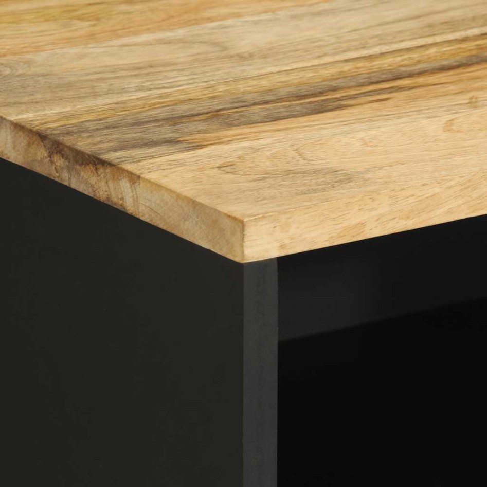 Mesita de noche madera maciza de mango rugosa negro 50x33x62