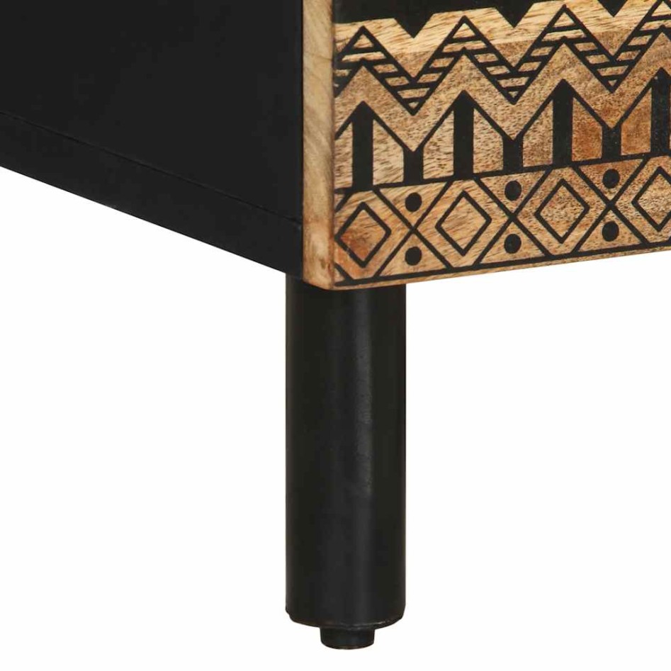 Mesita de noche madera maciza de mango rugosa negro 50x33x62