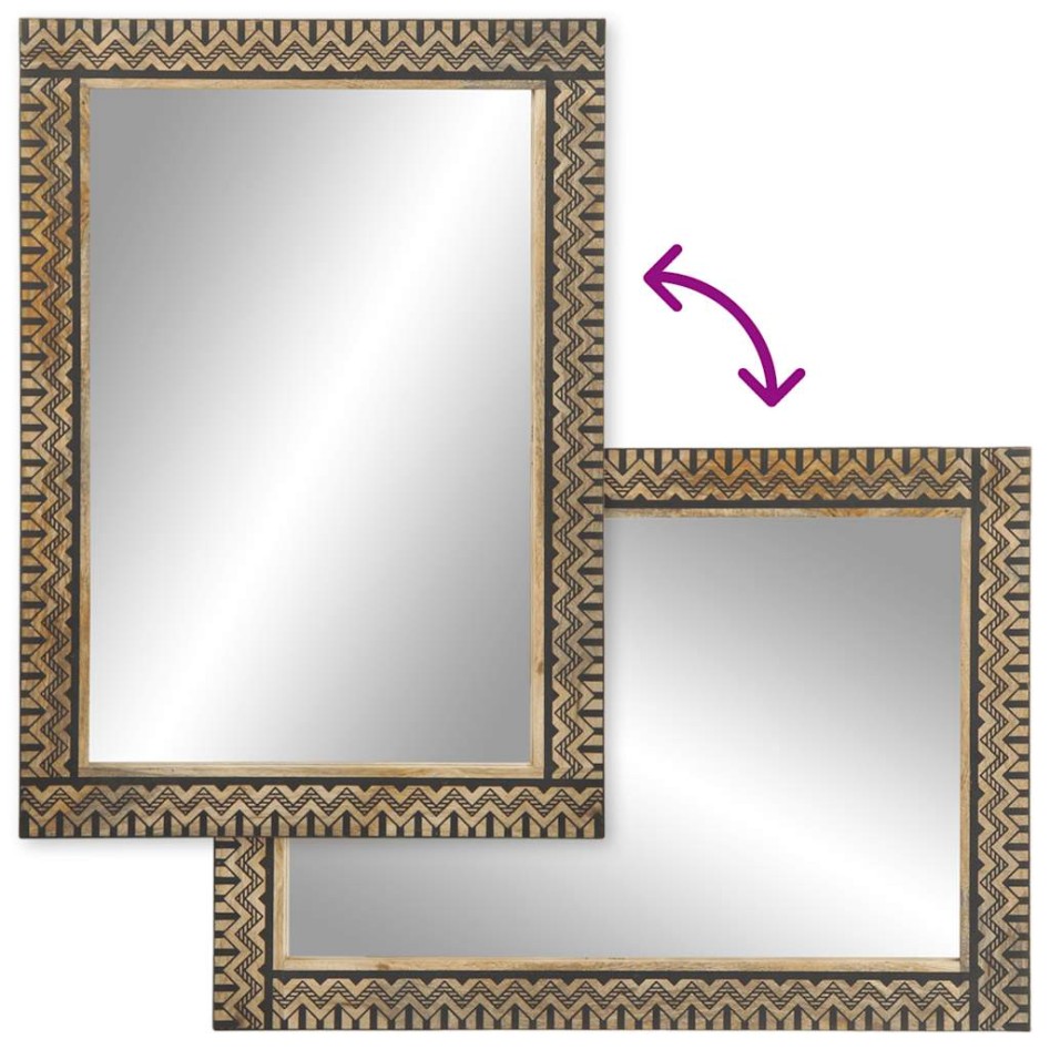 Espejo de baño madera maciza de mango y vidrio 50x70