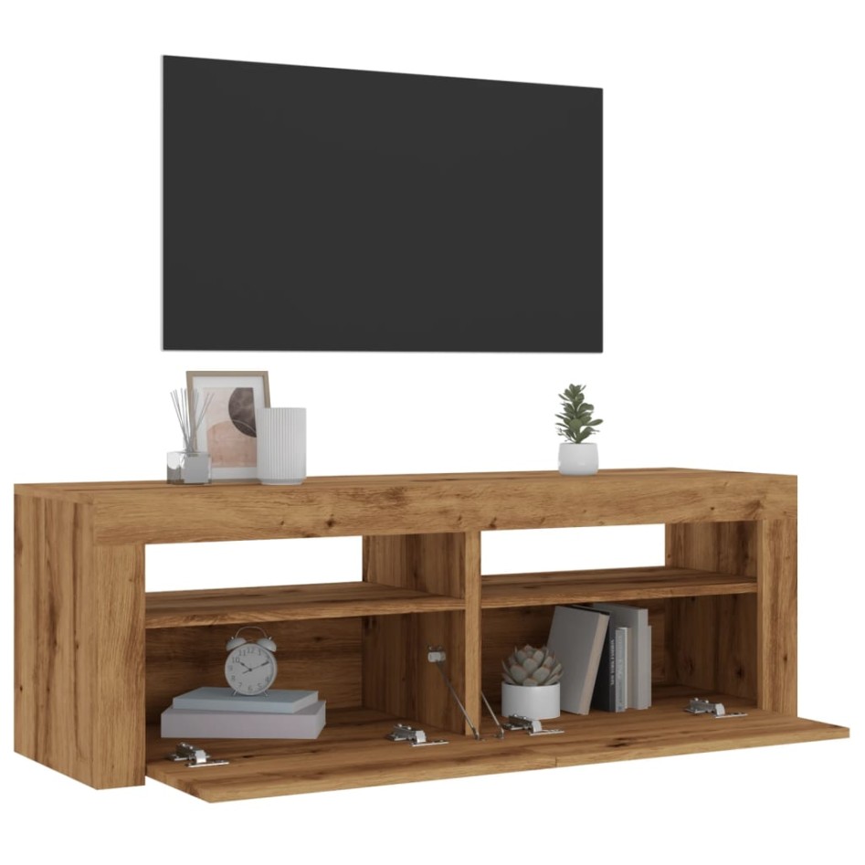 Mueble de TV luces LED madera roble artisan 120x35x40