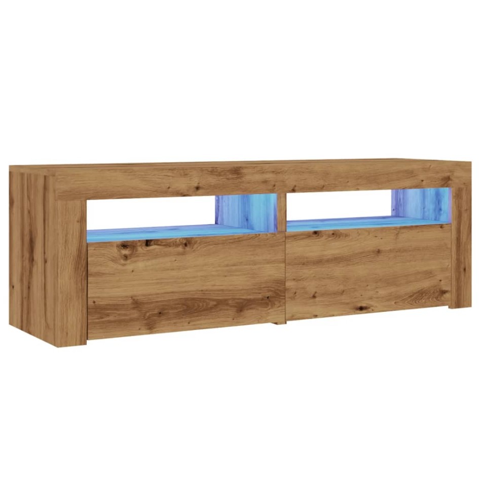 Mueble de TV luces LED madera roble artisan 120x35x40