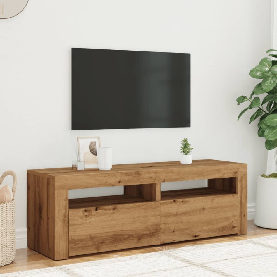 Mueble de TV luces LED madera roble artisan 120x35x40
