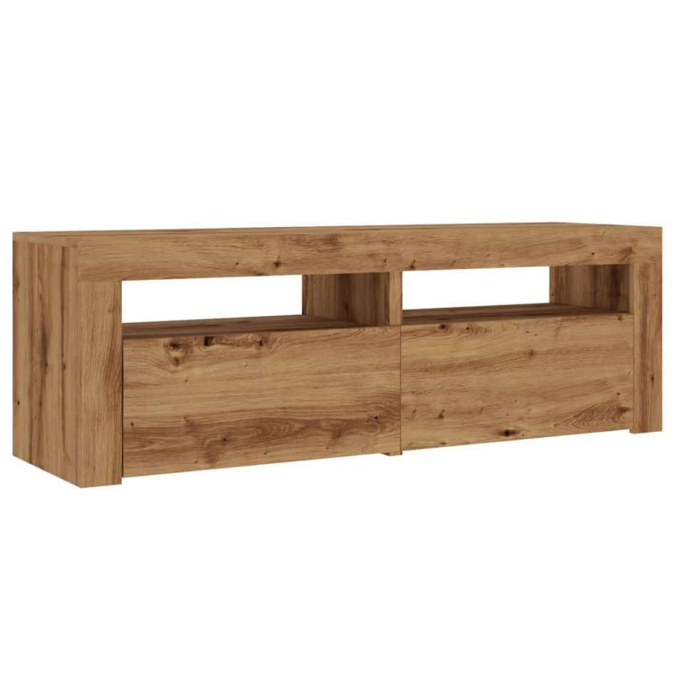 Mueble de TV luces LED madera roble artisan 120x35x40