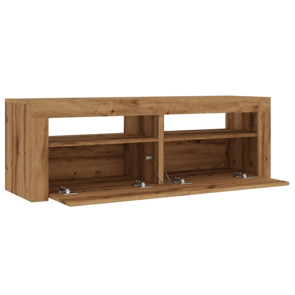 Mueble de TV luces LED madera roble artisan 120x35x40