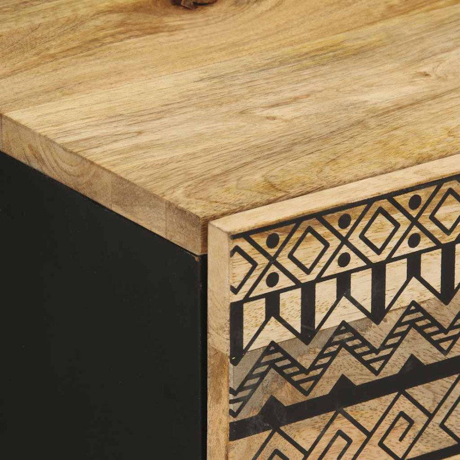 Mesitas de noche 2 uds madera mango rugosa negro 40x33,5x46