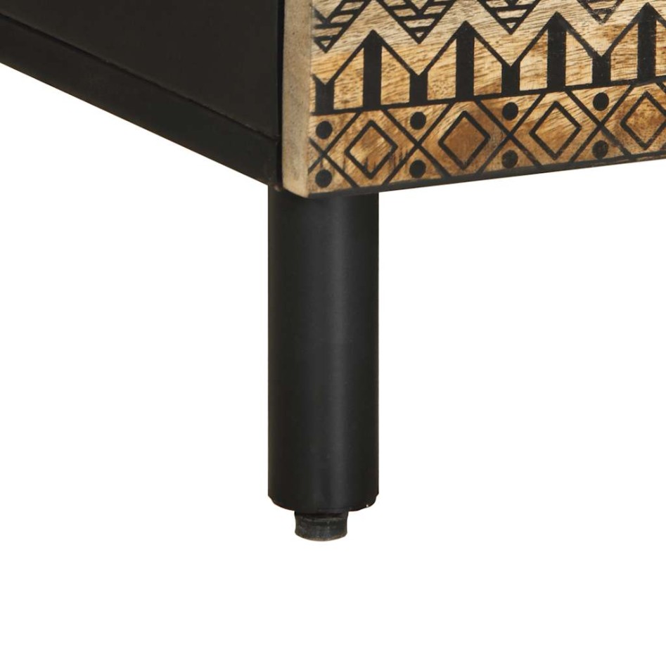 Mueble de TV madera maciza de mango rugosa negro 100x33,5x46