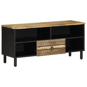 Mueble de TV madera maciza de mango rugosa negro 100x33,5x46