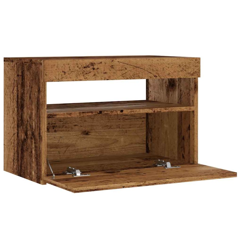 Mueble TV luces LED madera ingeniería envejecida 60x35x40