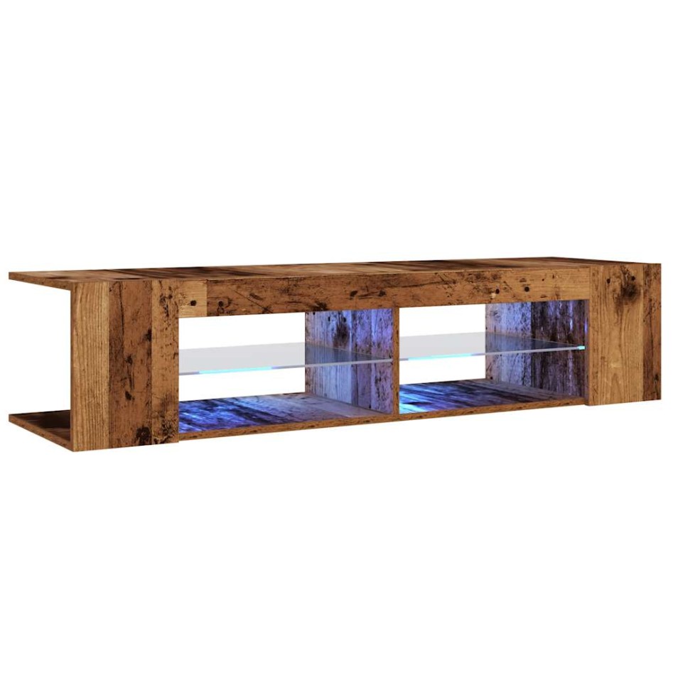 Mueble TV luces LED madera ingeniería envejecida 135x39x30