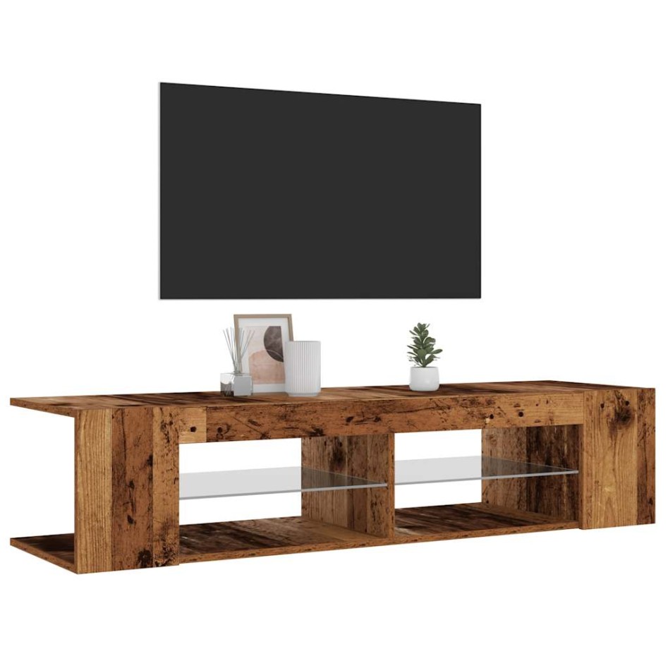Mueble TV luces LED madera ingeniería envejecida 135x39x30