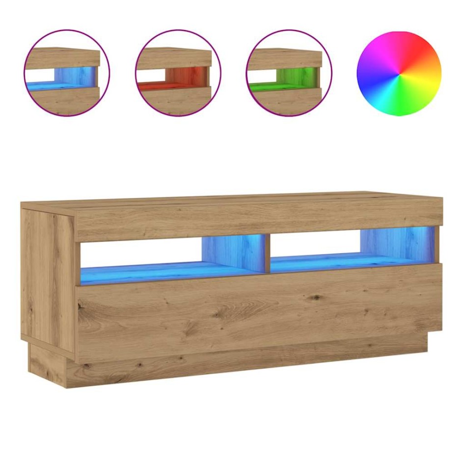 Mueble TV luces LED madera ingeniería roble artisan