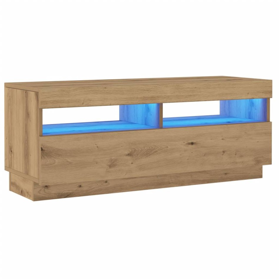 Mueble TV luces LED madera ingeniería roble artisan
