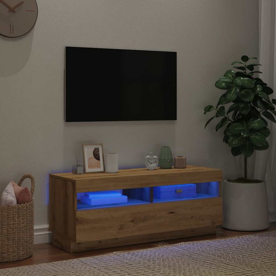 Mueble TV luces LED madera ingeniería roble artisan