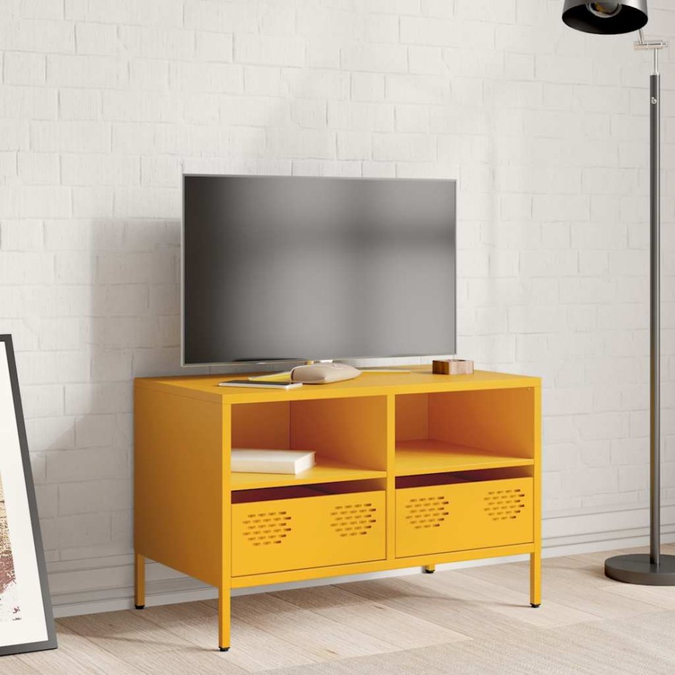 Mueble TV acero laminado en frío amarillo mostaza 68x39x43,5