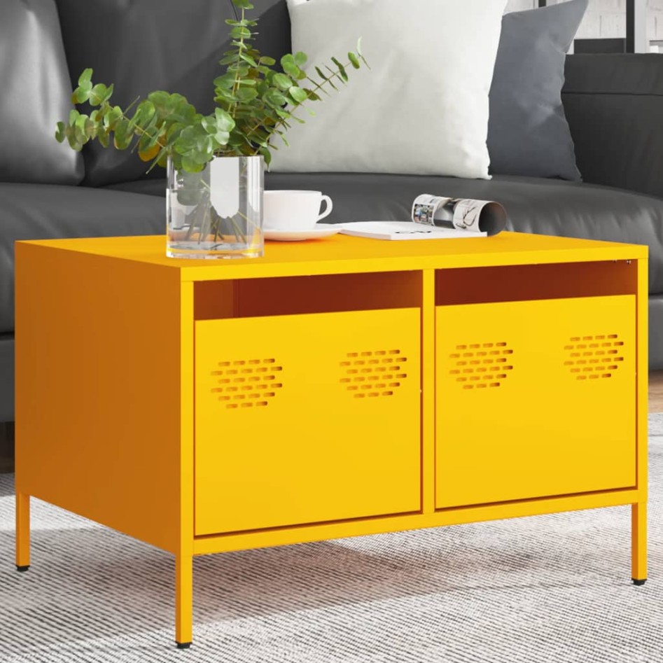 Mueble TV acero laminado en frío amarillo mostaza 68x50x43,5