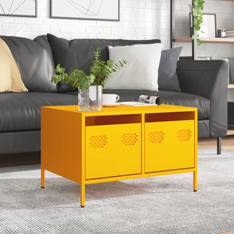 Mueble TV acero laminado en frío amarillo mostaza 68x50x43,5