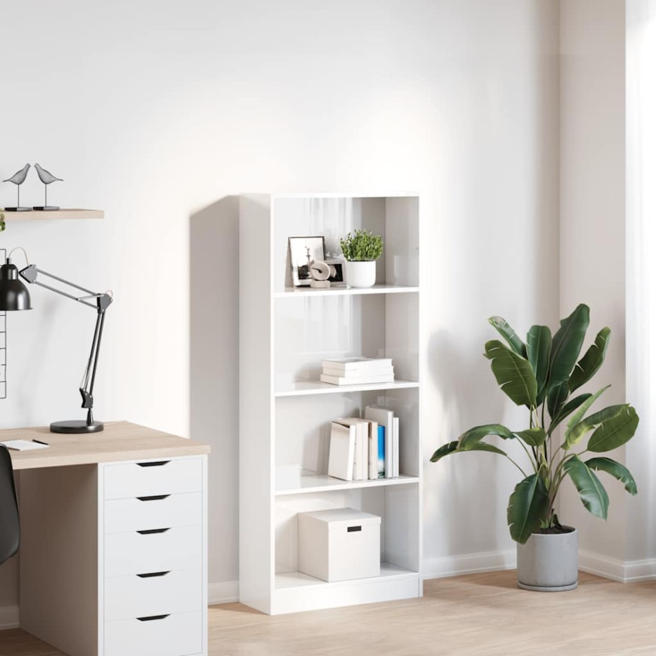 Estantería madera de ingeniería blanco brillo 60x24x143