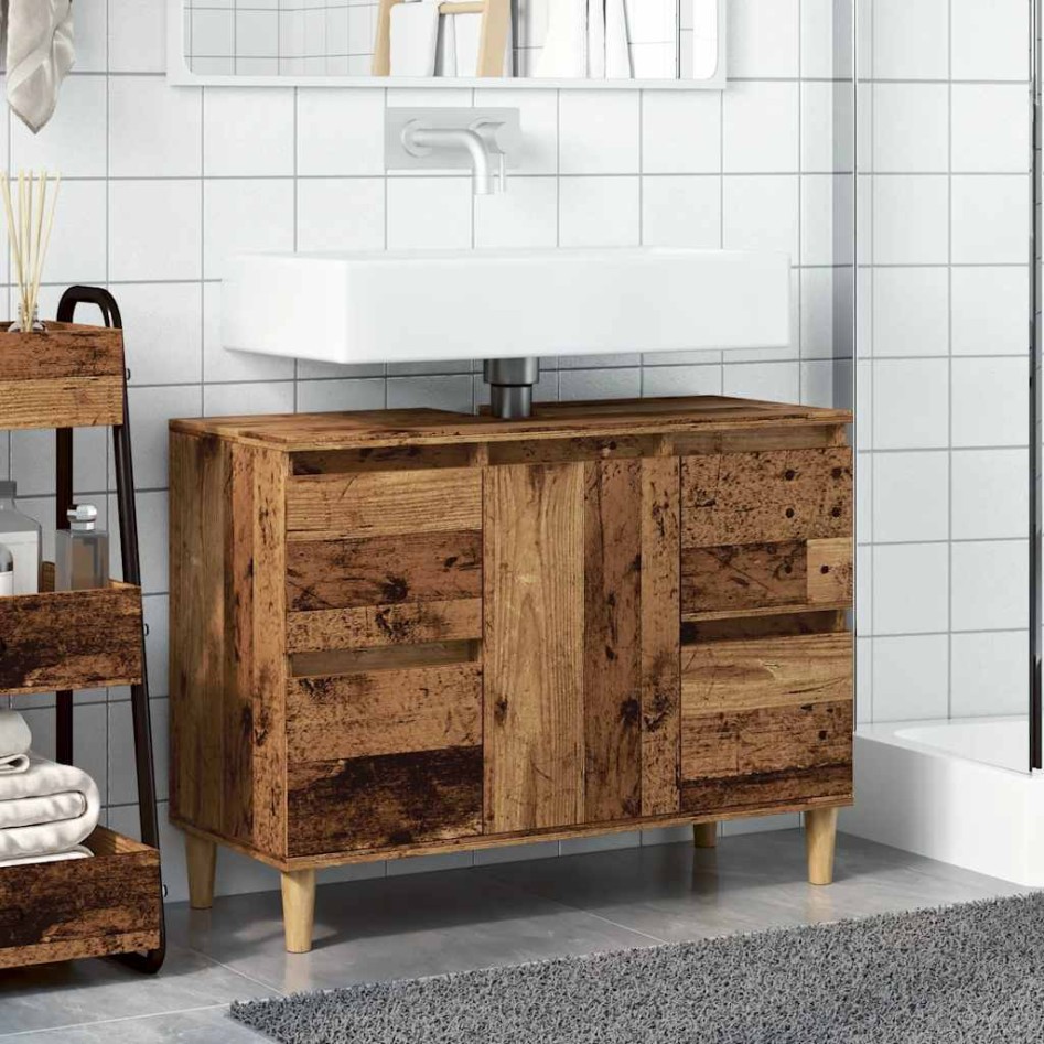 Mueble de lavabo madera ingeniería envejecida 80x33x60