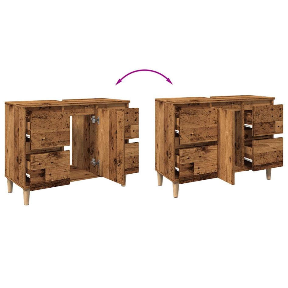 Mueble de lavabo madera ingeniería envejecida 80x33x60