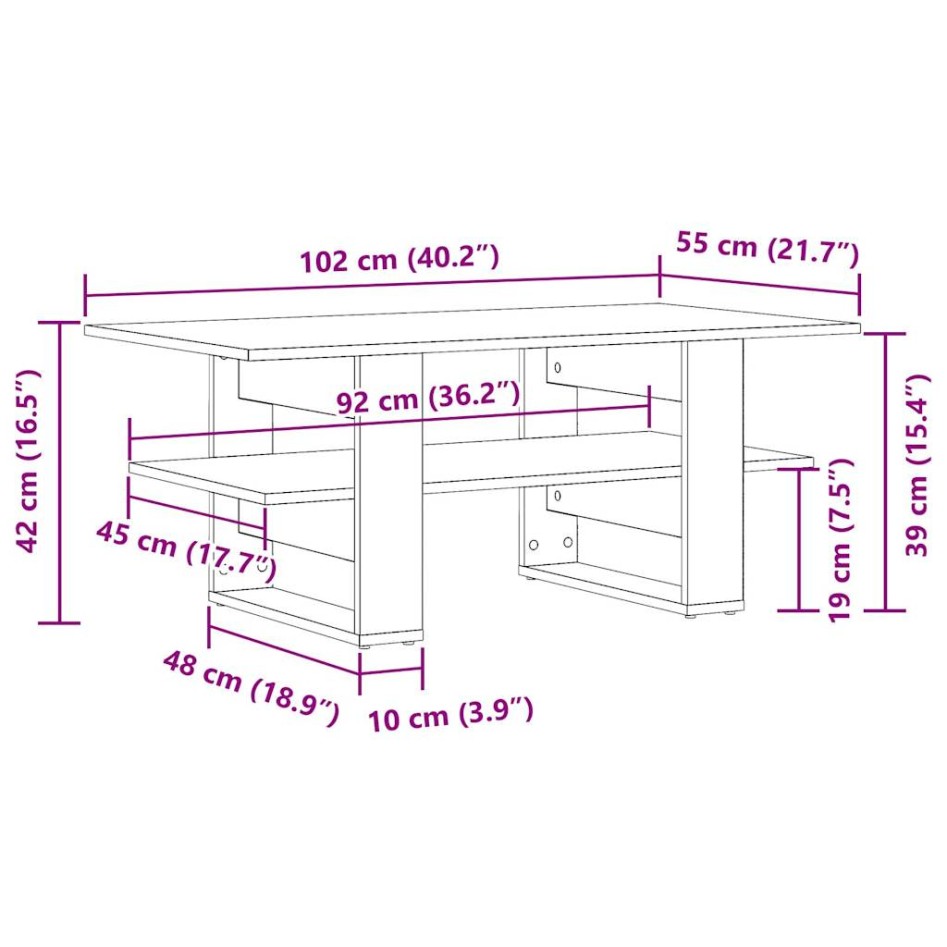 Mesa de centro madera ingeniería roble artesanal