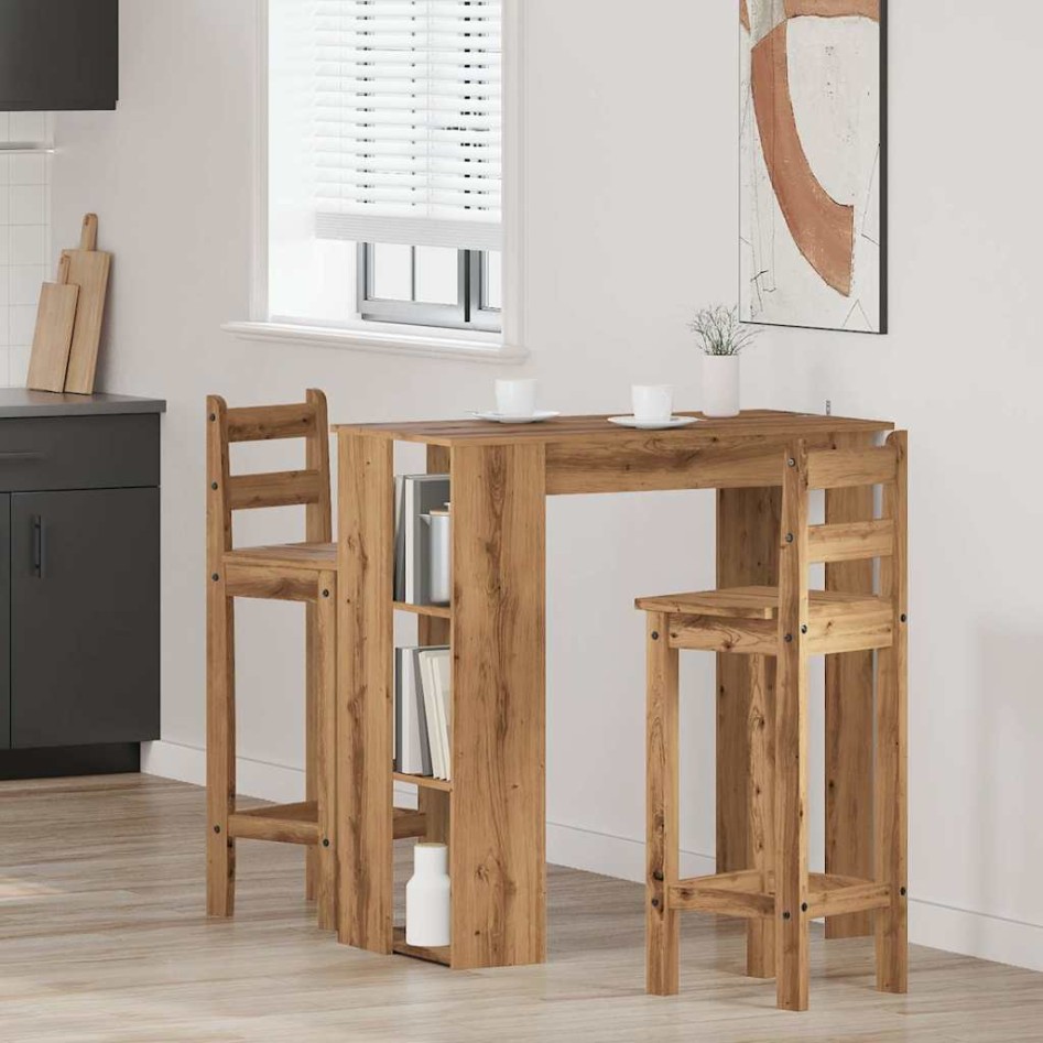 Mesa alta con estante madera roble artisan 102x50x103,5