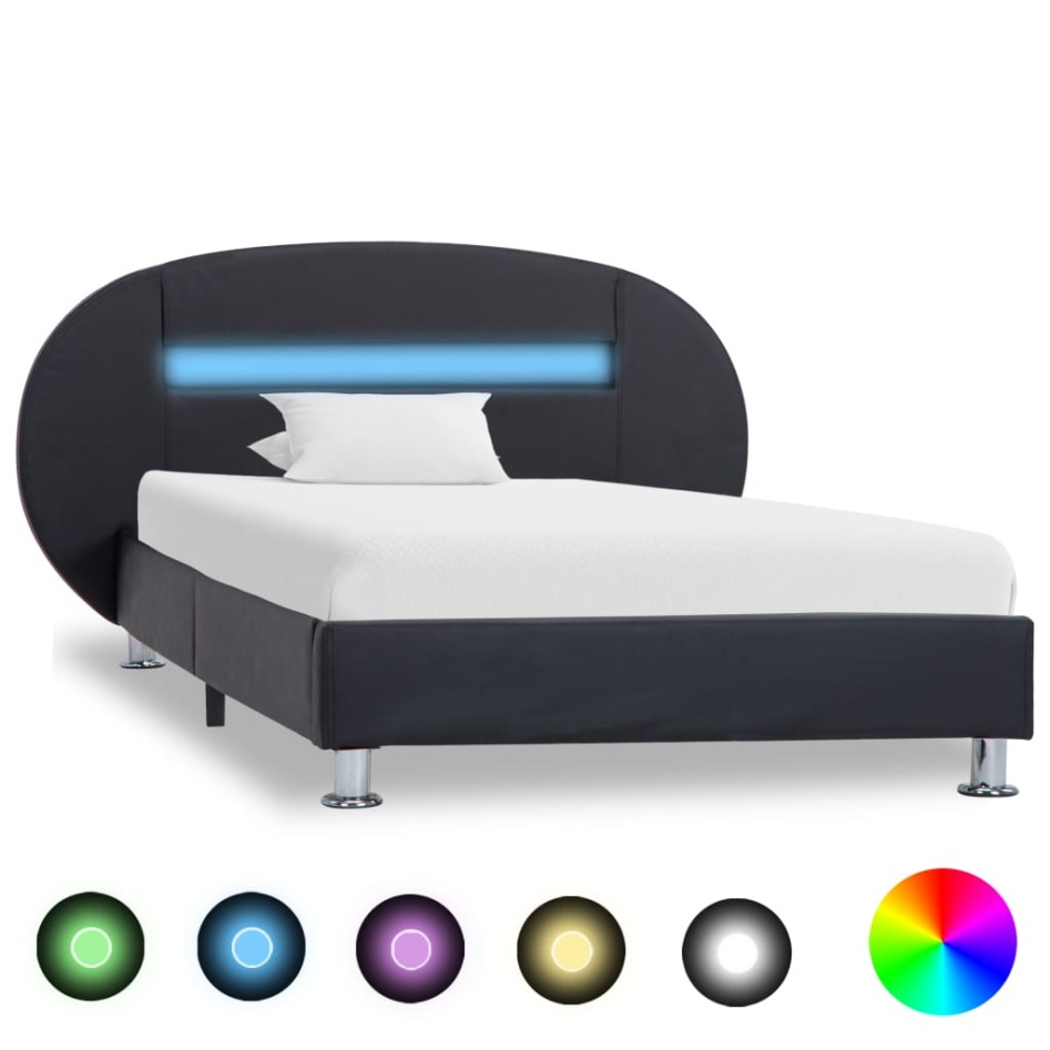 Estructura de cama con LED cuero sintético negro 90x200