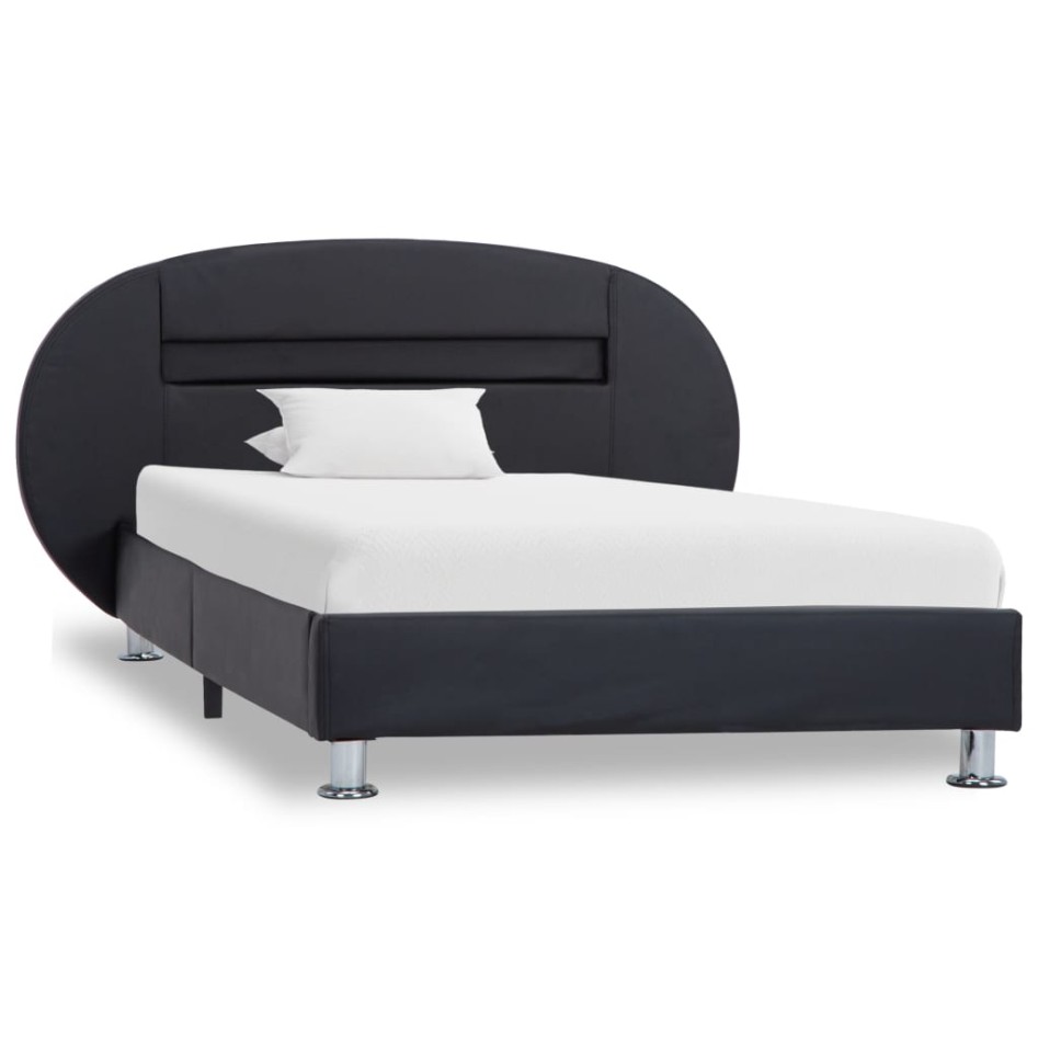 Estructura de cama con LED cuero sintético negro 90x200