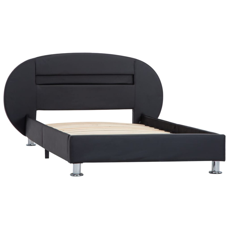Estructura de cama con LED cuero sintético negro 90x200