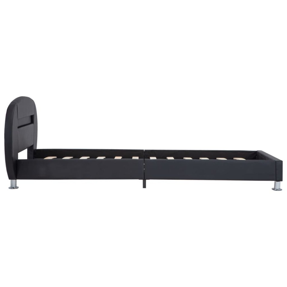 Estructura de cama con LED cuero sintético negro 90x200