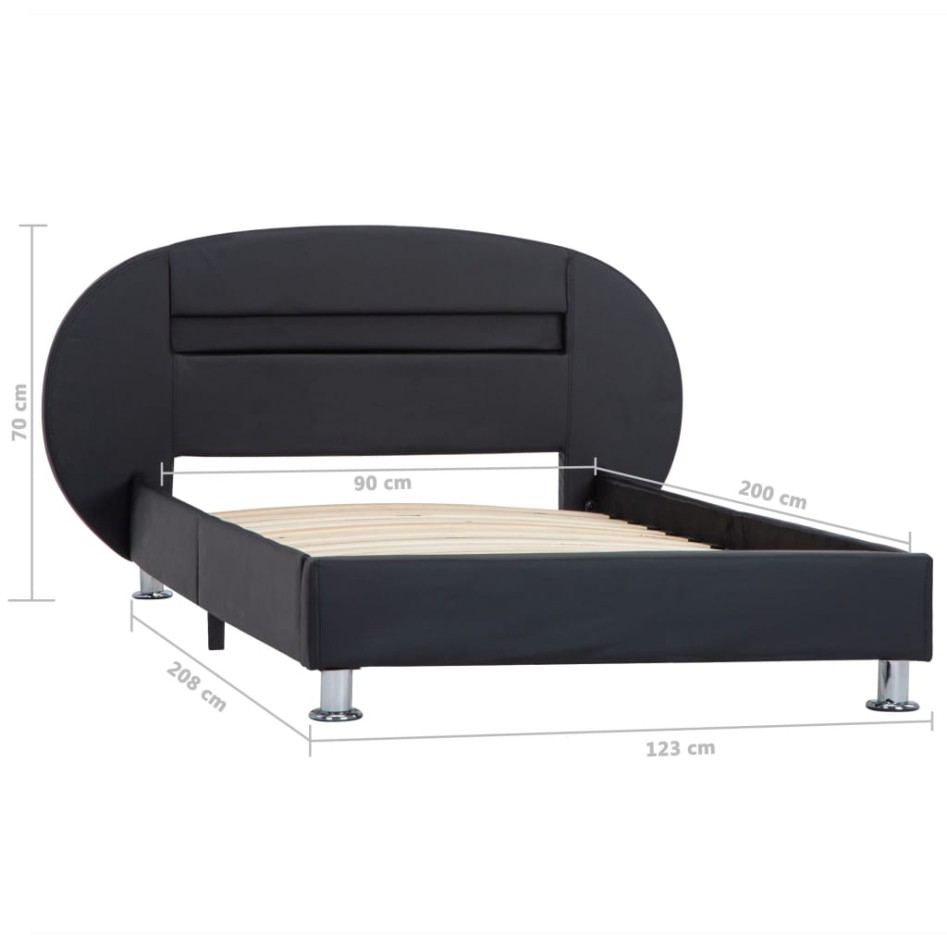 Estructura de cama con LED cuero sintético negro 90x200
