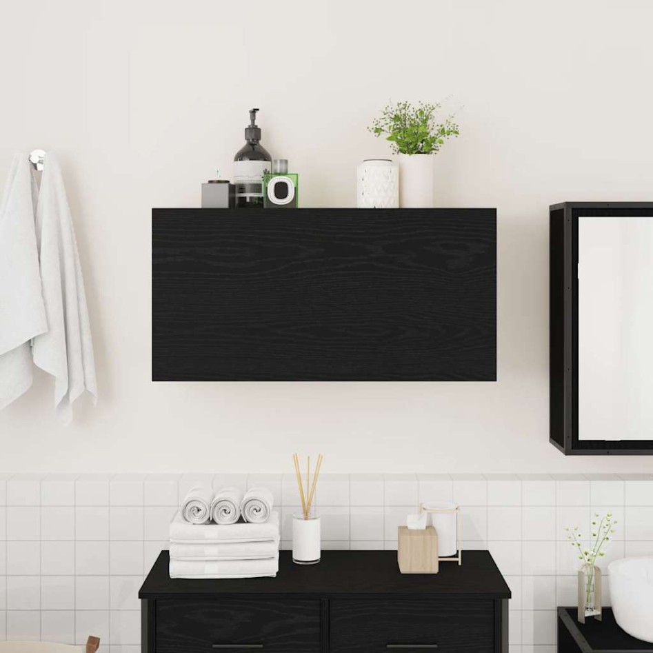 Mueble de pared de baño madera ingeniería negro 80x25x40