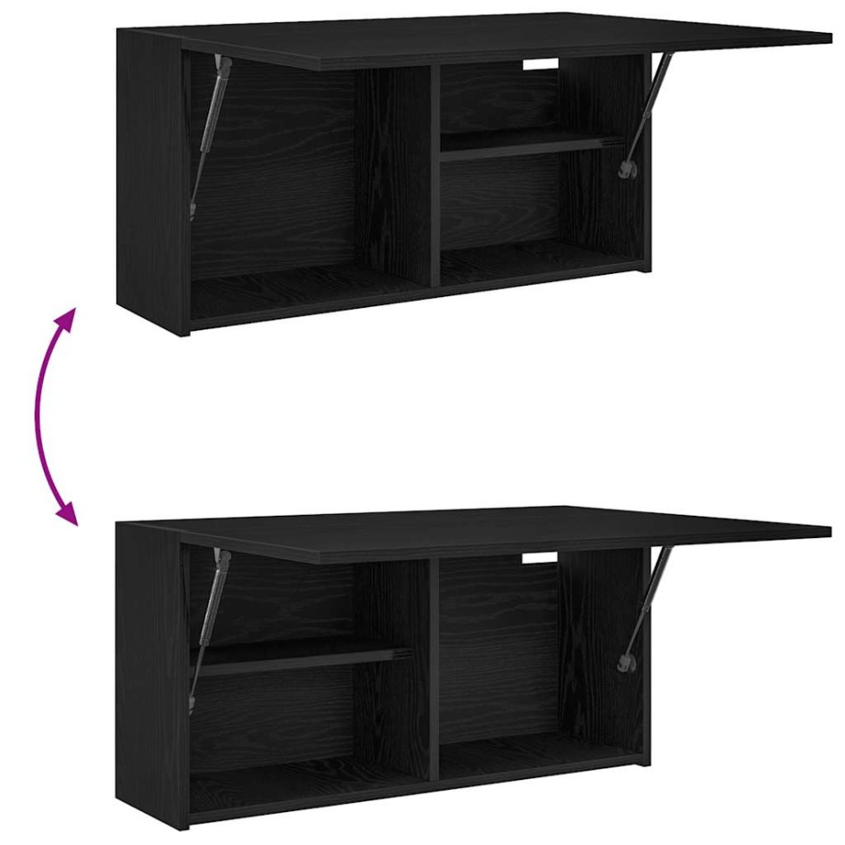 Mueble de pared de baño madera ingeniería negro 80x25x40