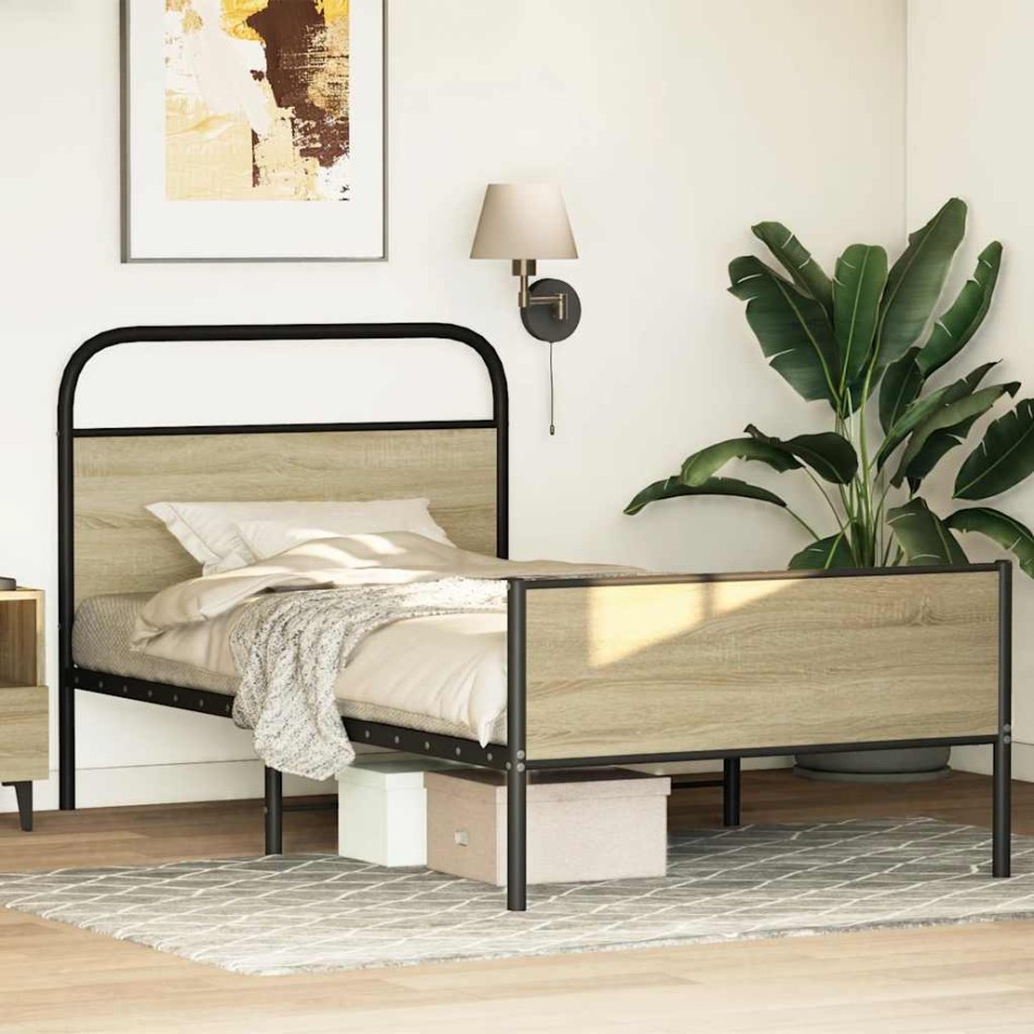 Estructura de cama sin colchón 90x190 cm madera roble