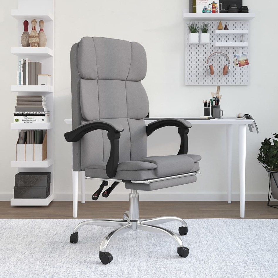 Silla de oficina reclinable de tela gris