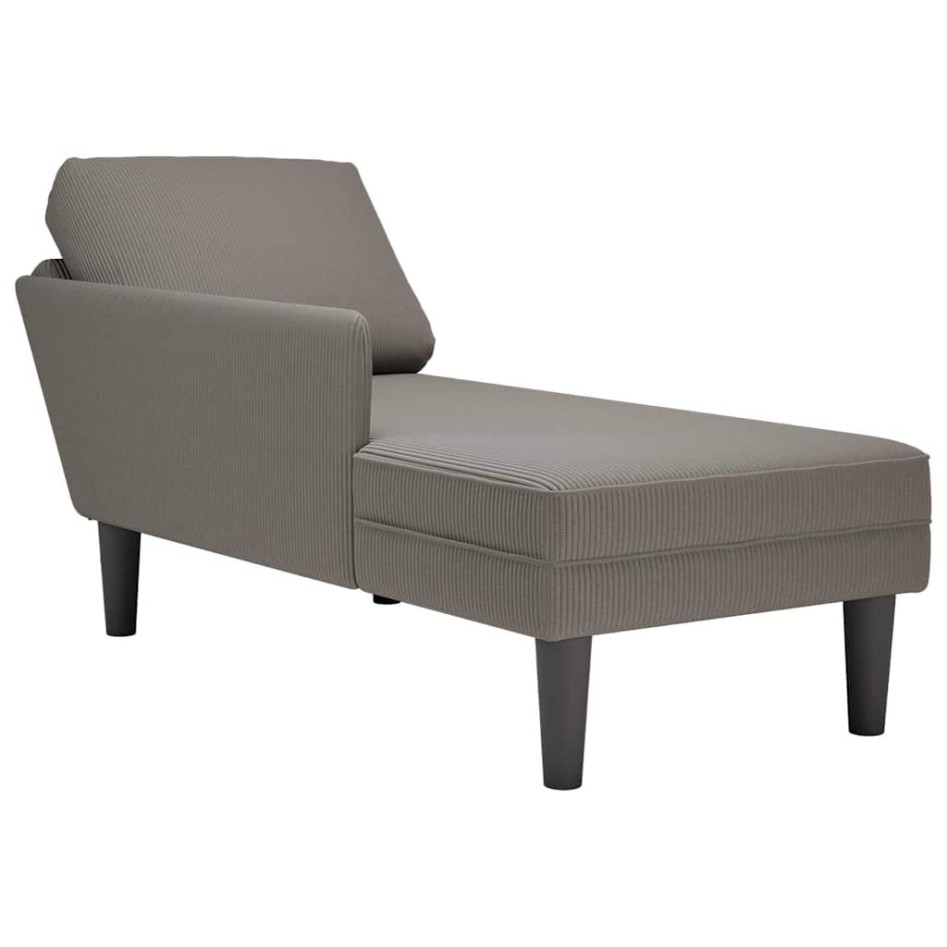 Chaise longue con cojín de tela de pana gris