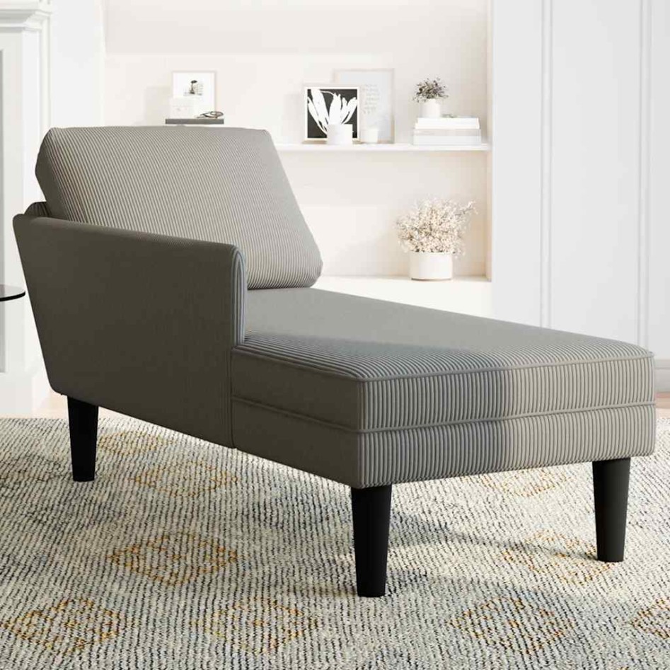 Chaise longue con cojín de tela de pana gris