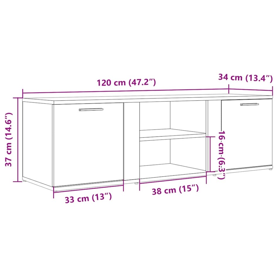 Mueble de TV madera de ingeniería roble artesanal 120x34x37