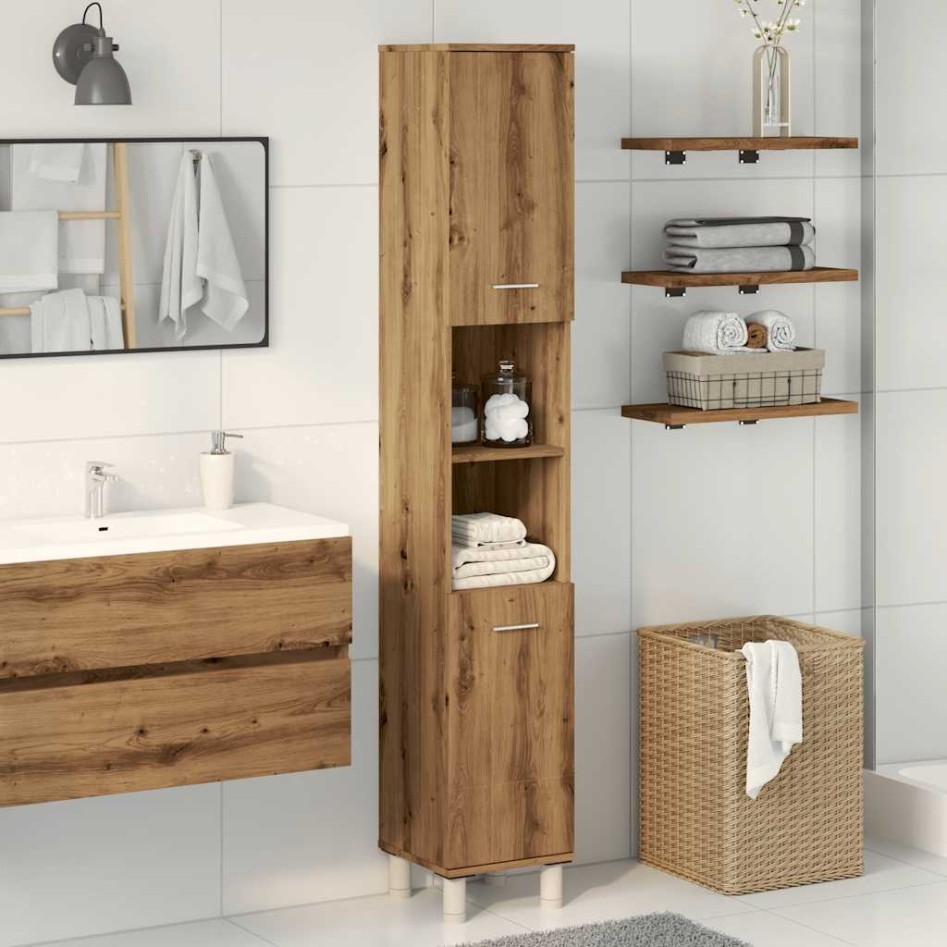 Mueble de baño madera de ingeniería roble artisan 30x30x179