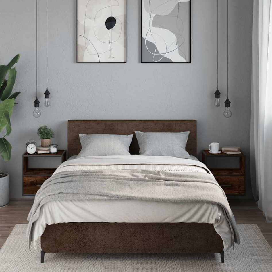 Mesitas de noche pared 2 uds color roble ahumado 40x31x39,5