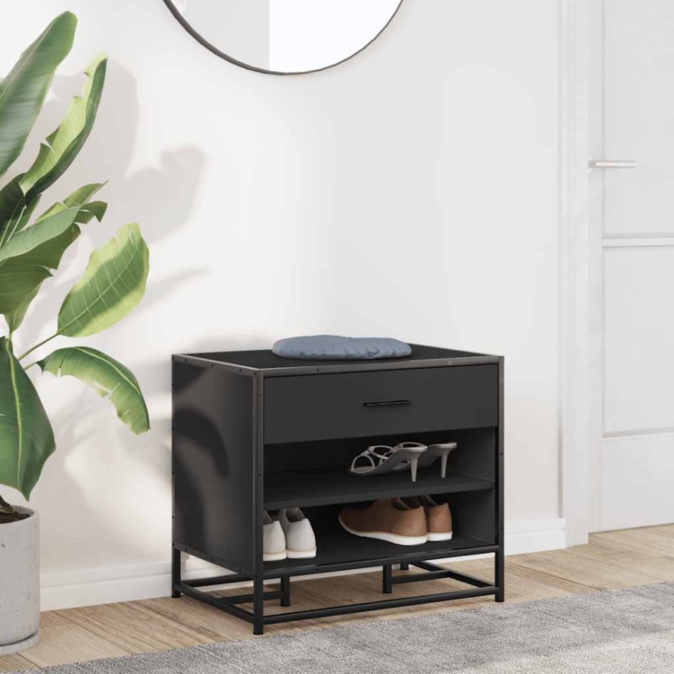 Banco zapatero madera de ingeniería y metal negro 60x40x53,5