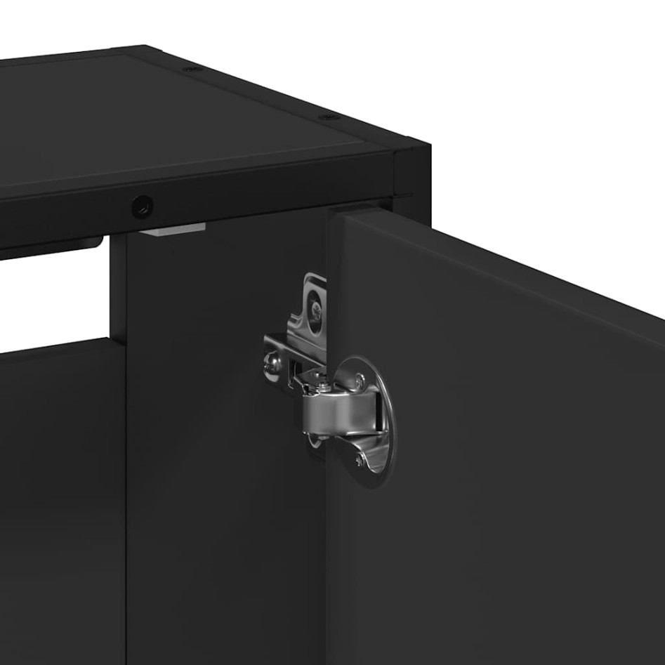 Armario de baño con espejo madera ingeniería negro 65x20x60