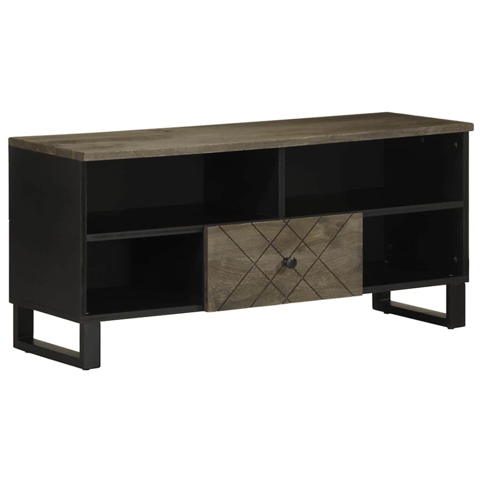 Mueble de TV madera maciza de mango negro 100x33x46