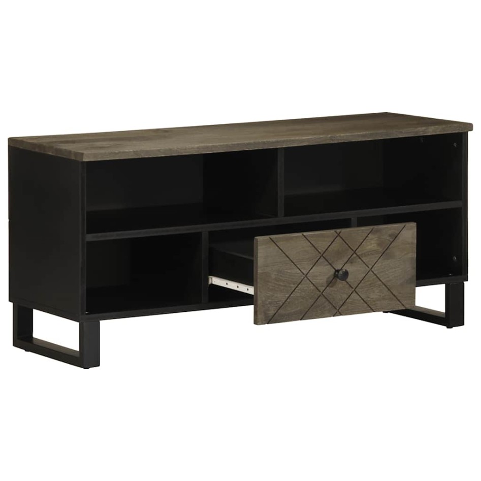 Mueble de TV madera maciza de mango negro 100x33x46