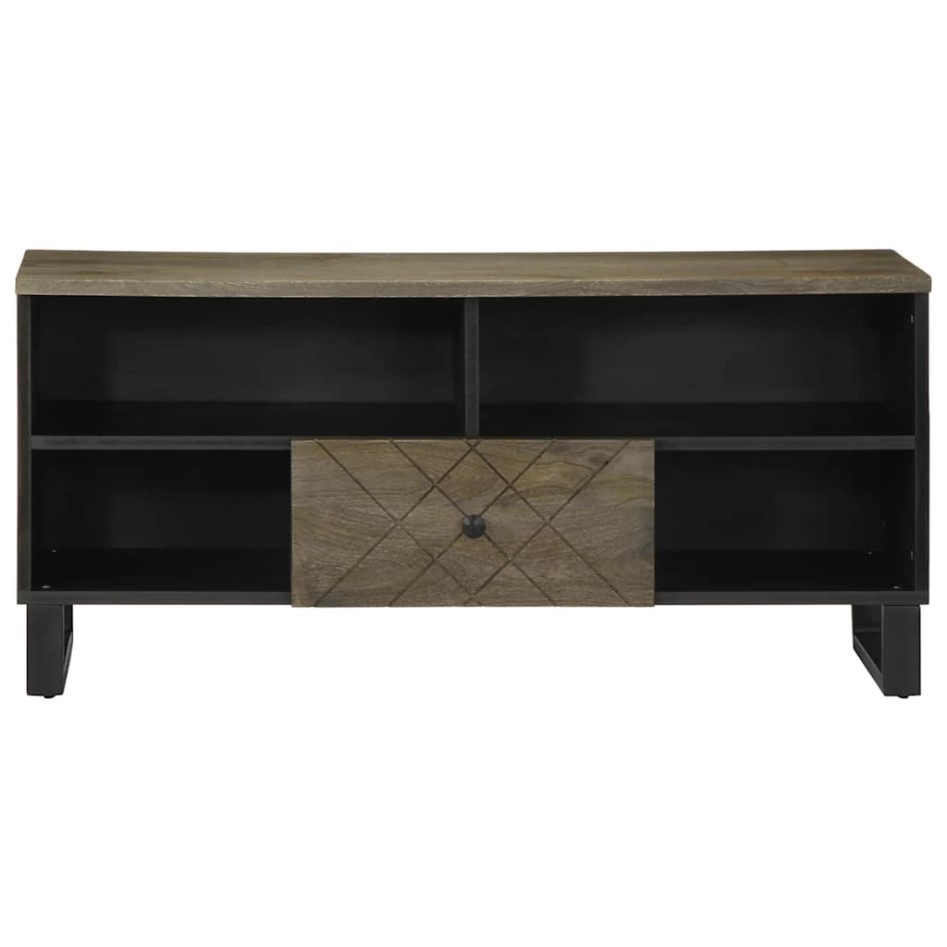 Mueble de TV madera maciza de mango negro 100x33x46