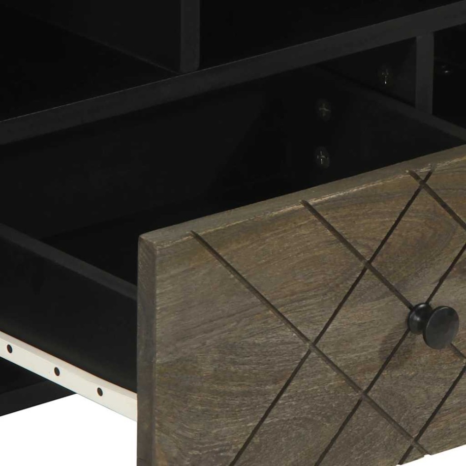 Mueble de TV madera maciza de mango negro 100x33x46