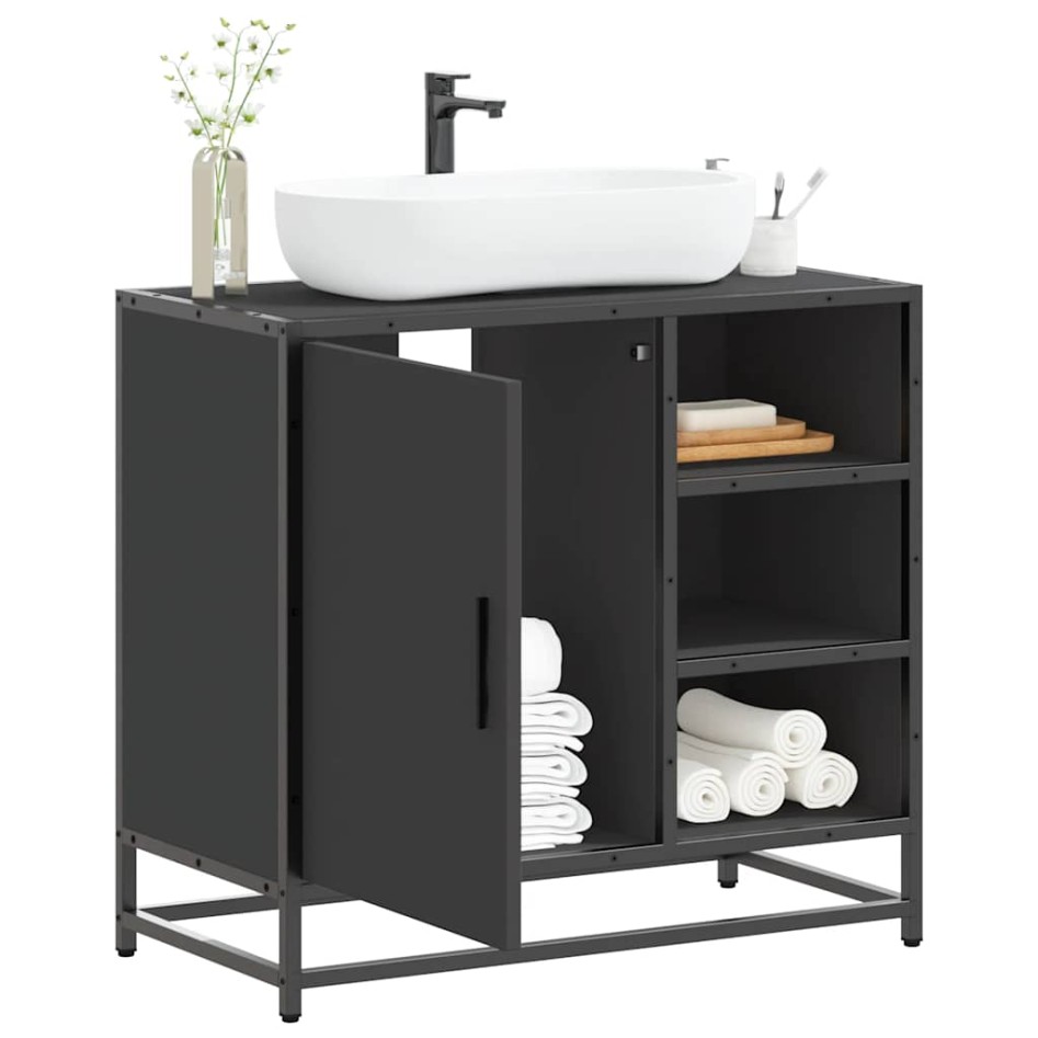 Mueble baño para lavabo madera ingeniería negro 65 x 33 x 60
