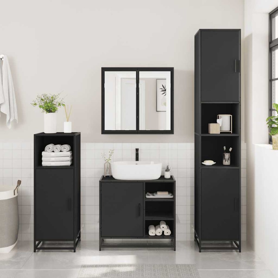 Mueble baño para lavabo madera ingeniería negro 65 x 33 x 60