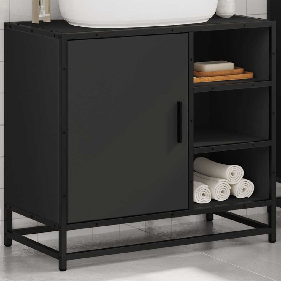 Mueble baño para lavabo madera ingeniería negro 65 x 33 x 60