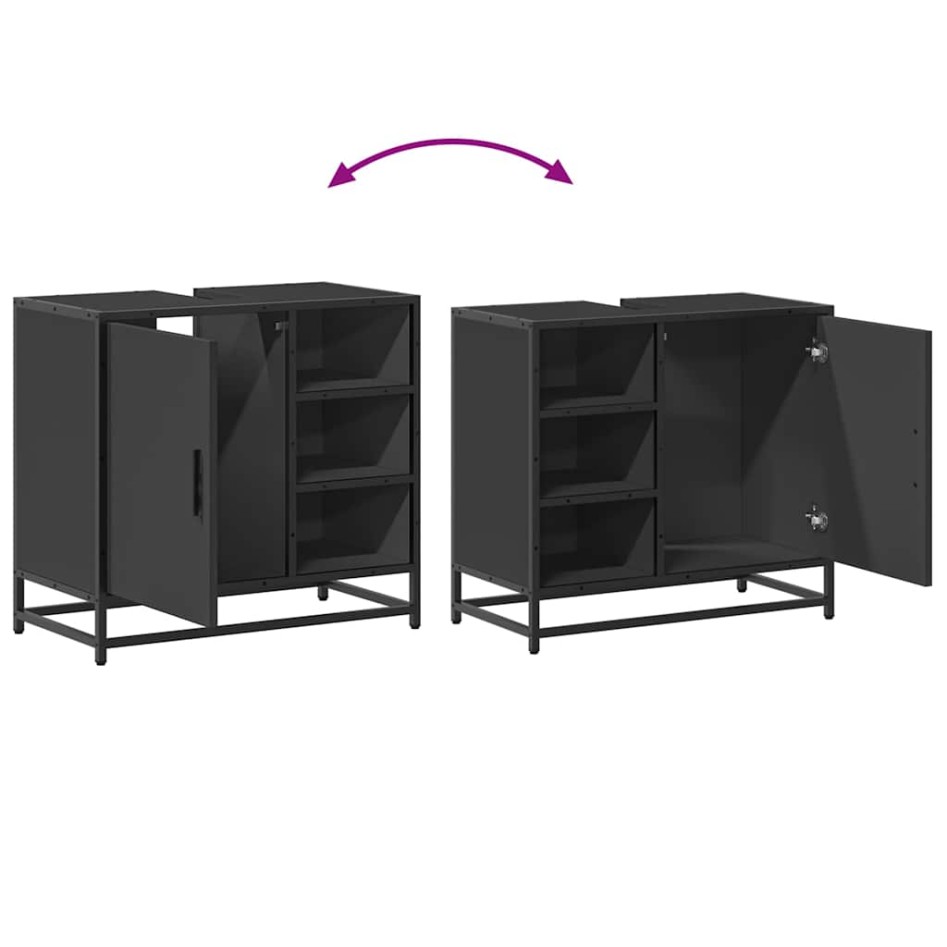 Mueble baño para lavabo madera ingeniería negro 65 x 33 x 60